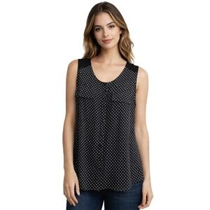 Diana Belle Womens Polka Dot Sleeveless Button Front Blouse Black White Large